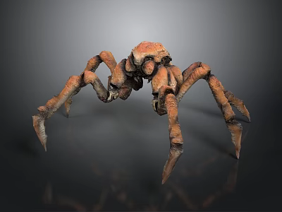 Giant Spider Creature 3D Render With Detailed Mechanical Legs And Orange Brown Exoskeleton 3d model