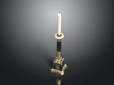 Elegant Gold And Black Hardware Tools With Carved Decoration And White Candle 3d model