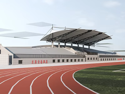 Modern Outdoor Stadium With Red Running Track Covered Stands And Green Field 3d model