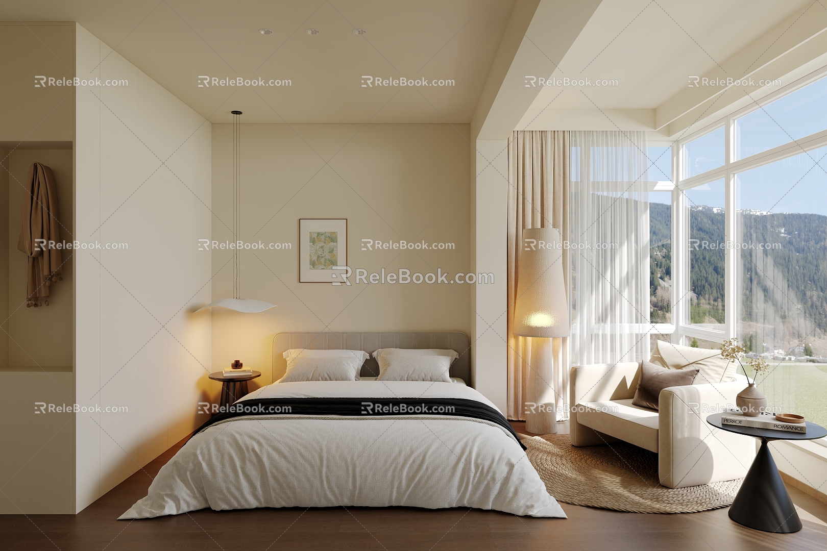 Modern milk color bedroom 3d model