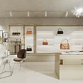 Elegant Handbag Boutique Interior With Display Shelves Leather Bags White Counter And Chandelier