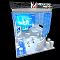 MENARINI Exhibition Booth With Modern Blue Spiral Design And Multiple Screens