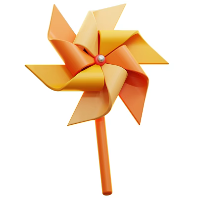 Colorful Orange And Yellow Pinwheel With Red Bead Center And Orange Stick 3d model