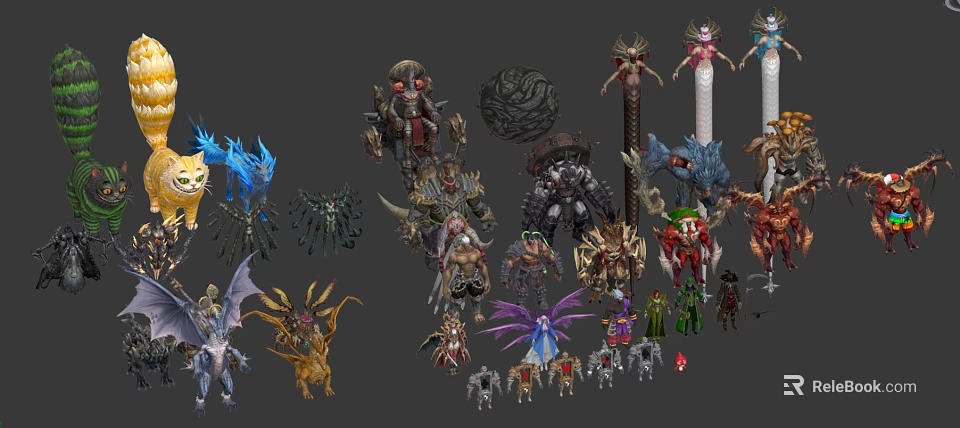Diverse Game and Movie Character Models With Fantasy Sci-Fi Designs and Weapons 3d model 