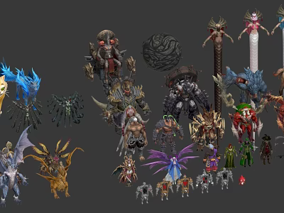 Diverse Game and Movie Character Models With Fantasy Sci-Fi Designs and Weapons 3d model
