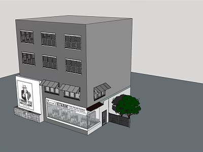 Three Story Building Design With Ground Floor Storefront Awnings Windows And Tree 3d model