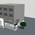Three Story Building Design With Ground Floor Storefront Awnings Windows And Tree