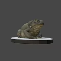 Realistic Brown Frog Statue On White Circular Base With Detailed Texture