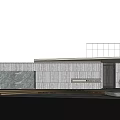 Modern Sales Office Building With Stone Facade Minimalist Entrance And Water Reflection