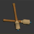 Crossed Carpentry Hammers Featuring Wooden Handles Beige Wrapping And Blue Buttons