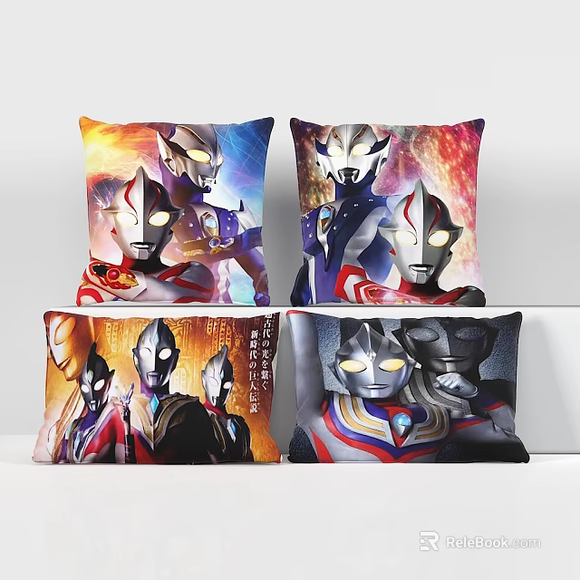 Ultraman Themed Decorative Pillows With Vibrant Character Prints And Dynamic Backgrounds 3d model 