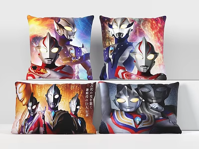 Ultraman Themed Decorative Pillows With Vibrant Character Prints And Dynamic Backgrounds 3d model