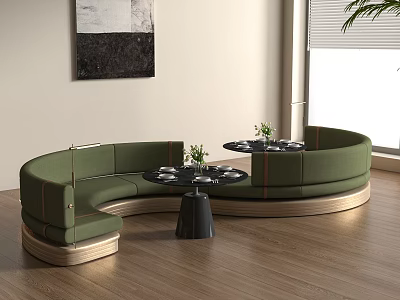 Leisure Sofa Set With Curved Green Design Small Round Tables Potted Plants And Wooden Floor 3d model