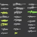 Various Military Weapon Designs Including Firearms Blades And Concept Models On Grid Layout