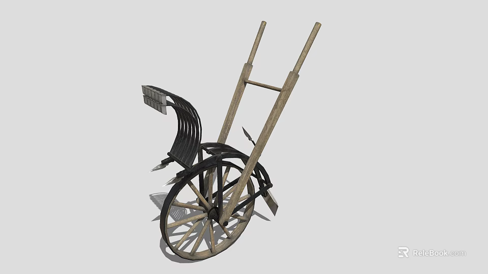 Decorative Vintage Wooden Wheelbarrow Garden Ornament with Black Components and Wheel 3d model 