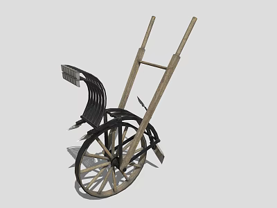 Decorative Vintage Wooden Wheelbarrow Garden Ornament with Black Components and Wheel 3d model
