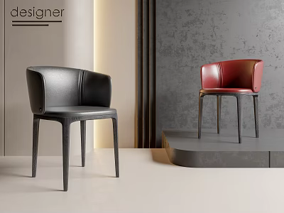Modern Black and Red Leather Dining Chairs in Minimalist Gray Wall Background 3d model