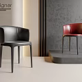 Modern Black and Red Leather Dining Chairs in Minimalist Gray Wall Background