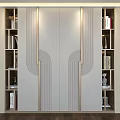 Modern Wardrobe Design With Sliding Doors Decorative Lines And Patterns Open Side Shelves Books Decor
