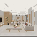 Contemporary Office Interior Design With Sofa Coffee Table TV Bookshelf And Plants
