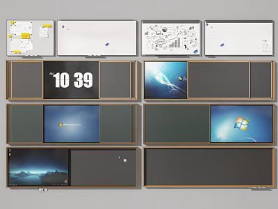 Various Modern Wall Hanging Screens With Time Display Windows Interface Map And Diagrams 3d model