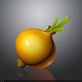 Fresh Orange Onion With Green Leaves Displayed On Gray Background With Subtle Reflection 3d model