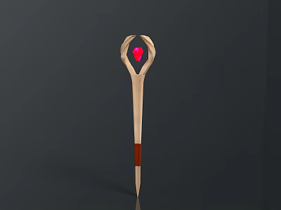 Wooden Decorative Object with Heart Shaped Top Red Gemstone Pointed Bottom and Red Band 3d model