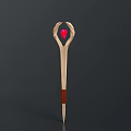 Wooden Decorative Object with Heart Shaped Top Red Gemstone Pointed Bottom and Red Band