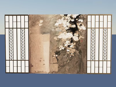 Modern Metal Grille Component With Geometric Patterns And Floral Wall Art 3d model