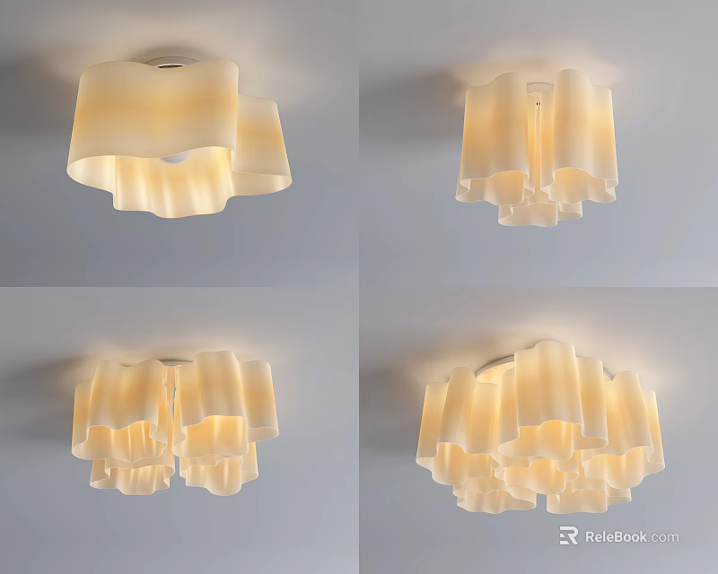 Elegant Modern Ceiling Light With White Wave Shade And Warm Glow 3d model