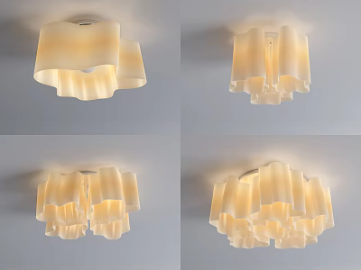 Elegant Modern Ceiling Light With White Wave Shade And Warm Glow 3d model