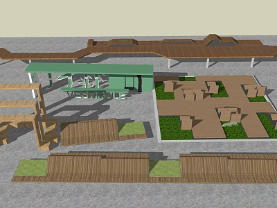 Modern Wooden Landscape Seats Outdoor Design With Green Plants And Decking Areas 3d model