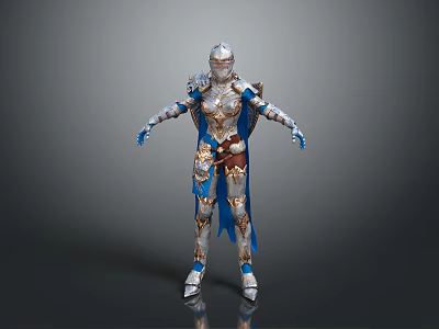 Fantasy Armor Character In Blue Silver Ornate Medieval Style With Cape 3d model