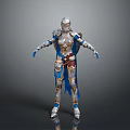 Fantasy Armor Character In Blue Silver Ornate Medieval Style With Cape