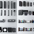 Various Modern Home Audio Speakers With Different Styles And Black Gray Designs