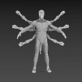 Game Movie Character With White Humanoid Figure And Multiple Mechanical Arms