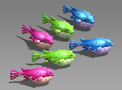 Three Shading Two Q Edition Cartoon Fishing Puffer Fish Deep Sea Fish Puffer Game Wind Hand-painted Wind Fish 3d model