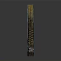Blue 3D Decorative Sculpture With Ladder Like White Lines Yellow Trim And Textured Surface