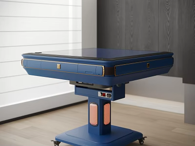 Blue Entertainment Table With Drawers On Wheels And Pink Accent In Modern Interior 3d model