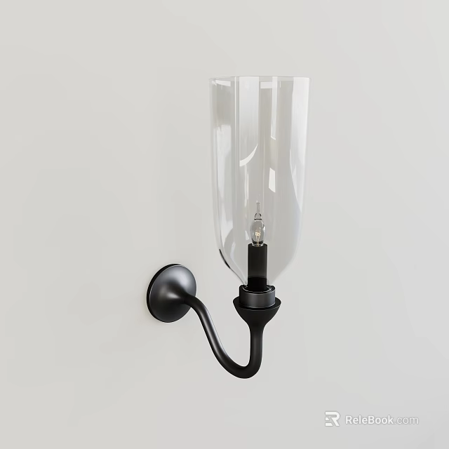 Unique Shaped Wall Light With Transparent Glass Shade And Black Base For Modern Home Decor 3d model 