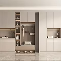 Modern Shoe Cabinet Storage Design With Hooks Seat And Decorative Plant