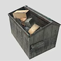 Old Weathered Wooden Trash Bin Filled With Cardboard And Plastic Waste
