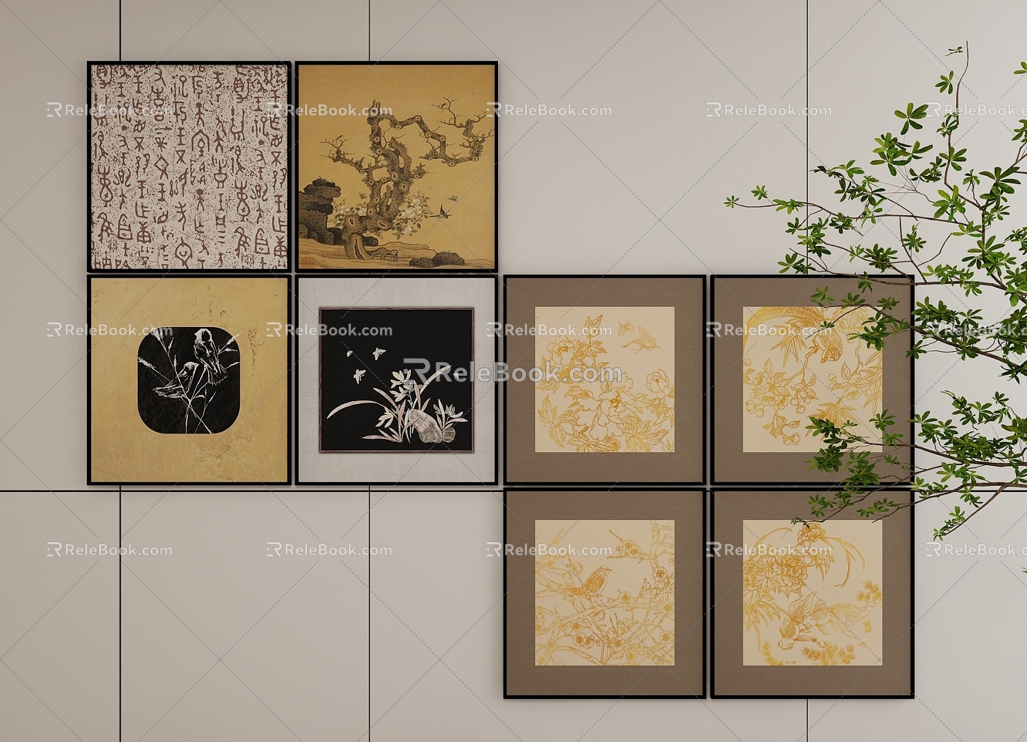 New Chinese Style Decorative Hanging Painting 3d model