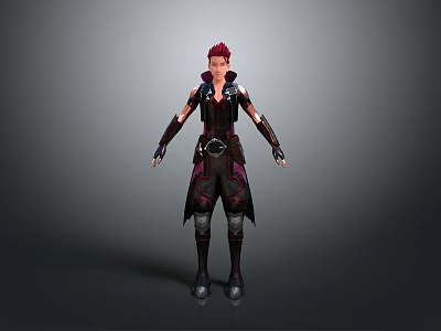 3D Fantasy Character Creature With Red Hair Dark Outfit Long Boots And Wrist Guards 3d model