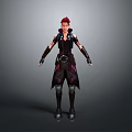 3D Fantasy Character Creature With Red Hair Dark Outfit Long Boots And Wrist Guards