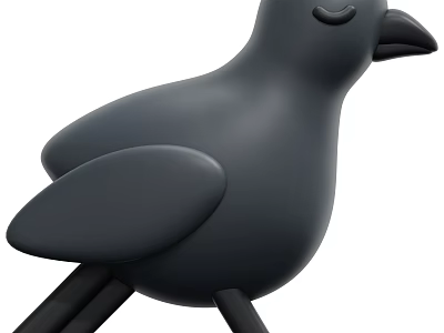 Cartoon Black Bird With Minimalist Design Closed Eyes And Standing Posture 3d model
