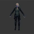 3D Model Of Blonde Female Warrior Character In Green Bodysuit And Black Gear