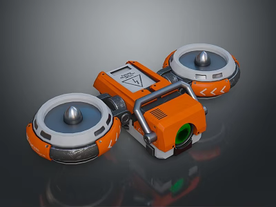 Orange White Mechanical Device With Circular Components And Green Lens 3d model