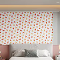 Modern Bedroom Decorative Cabinet With Red Yellow Animal Print Wallpaper Accent
