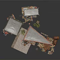 Traditional Outdoor Market Stall With Canvas Canopies Clay Pots Baskets And Plants